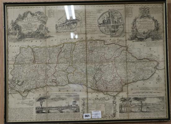 An old printed map of Sussex